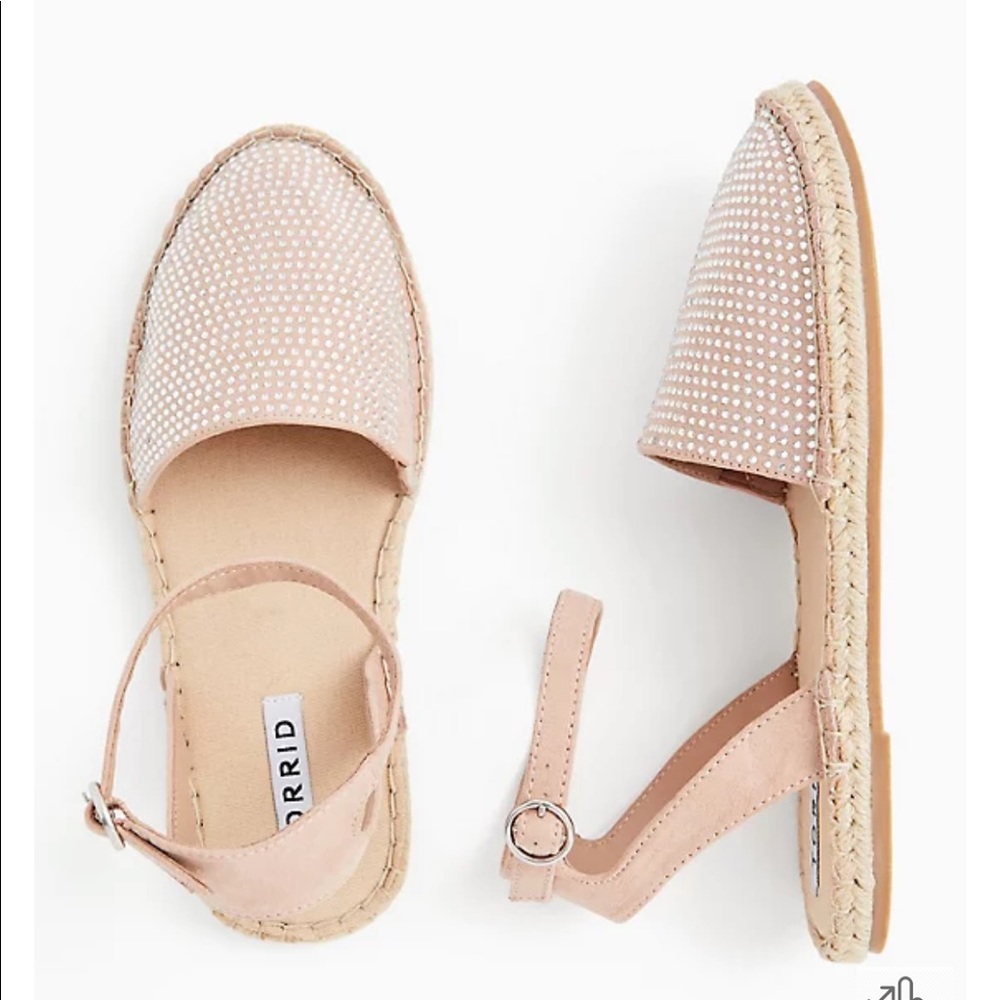 Torrid- BLUSH PINK FAUX SUEDE RHINESTONE ESPADRILLE FLAT (WW)